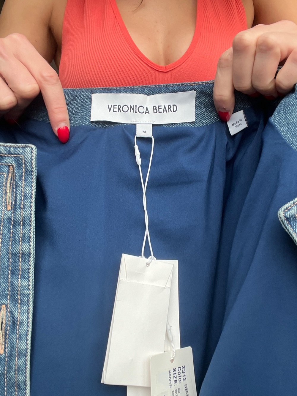 Veronica Beard Quilted Blue Denim Bomber Jacket - Picture 4 of 4
